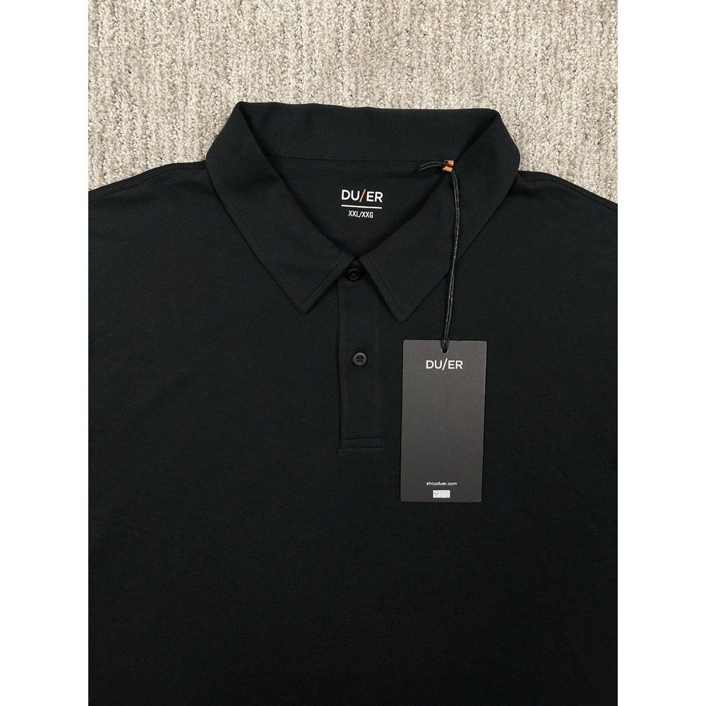 NWT DU/ER Performance Polo Air Flow Pique Short Sleeve Shirt Men's 2XL Black